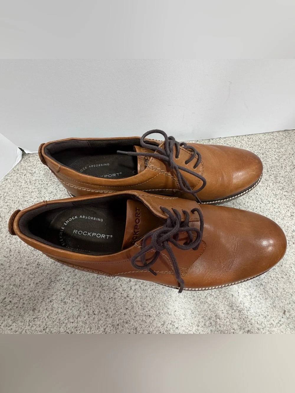 ROCKPORT Marshall Plain Toe Leather Oxford Shoe - Men’s Size 7.5 W - Cognac EUC